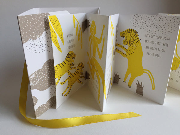 Handmade Accordion Fold Book "Tigers Above, Tigers Below, An Ancient Sanskrit Parable"